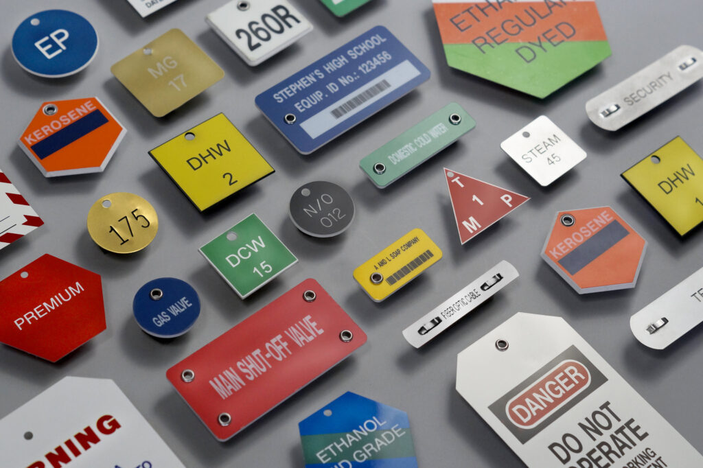 A vast display of various valve tags in different colors sizes and shapes showcasing the variety possible