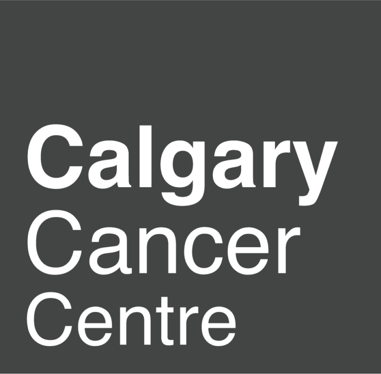 A Dark gray square with the words Calgary Cancer Center cut out on three lines